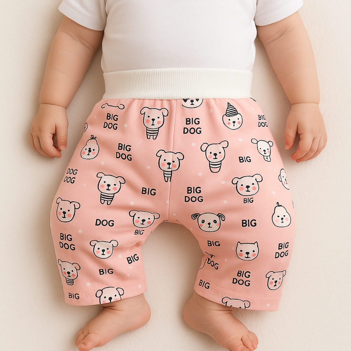 "Herbruikbare baby training pants, comfortabel en milieuvriendelijk, met schattige blauwe beertjes en roze hondjes patroon."
