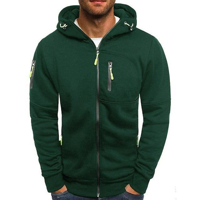 "Heren hoodie met capuchon, zachte grijze stof, casual en modieus design, trekkoord en dubbele capuchonlaag voor extra warmte