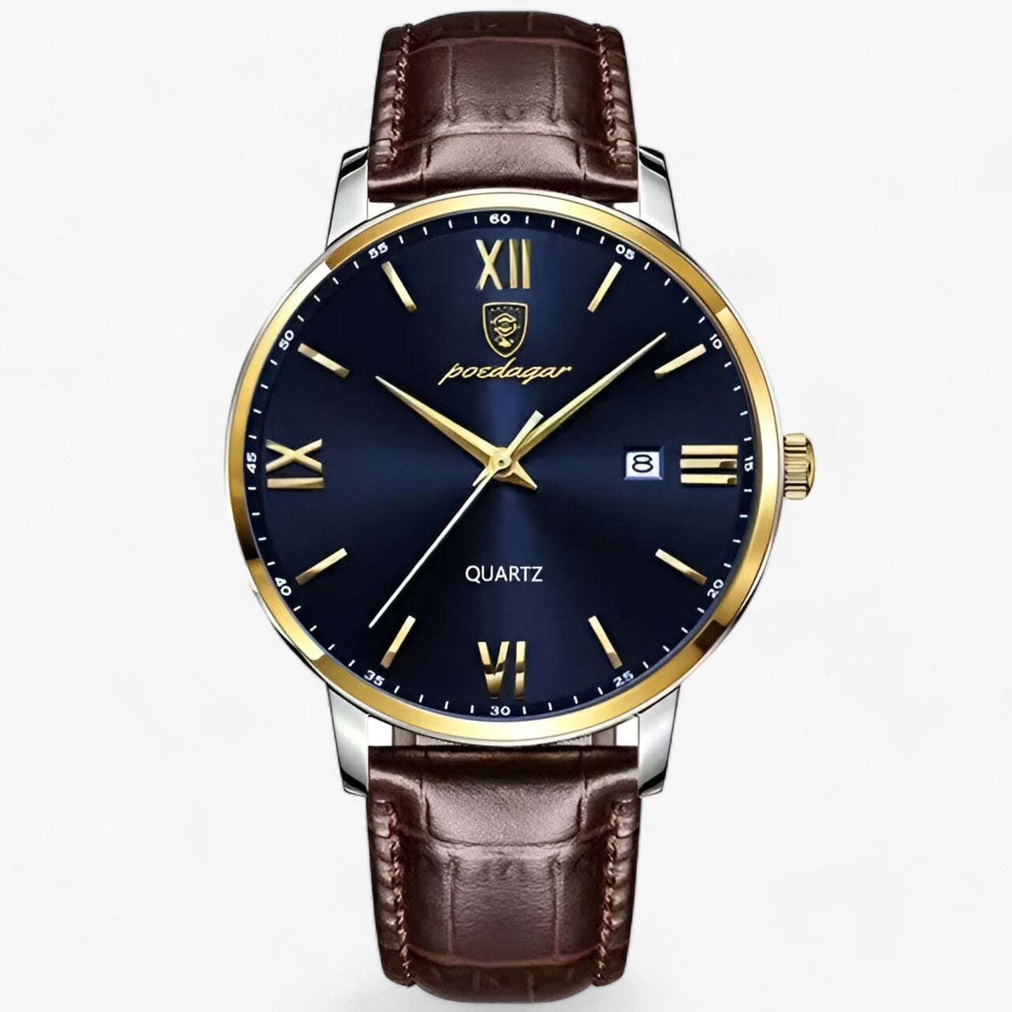 "Heren luxe horloge met elegante leren band en roestvrijstalen kast, perfect voor dagelijks dragen."