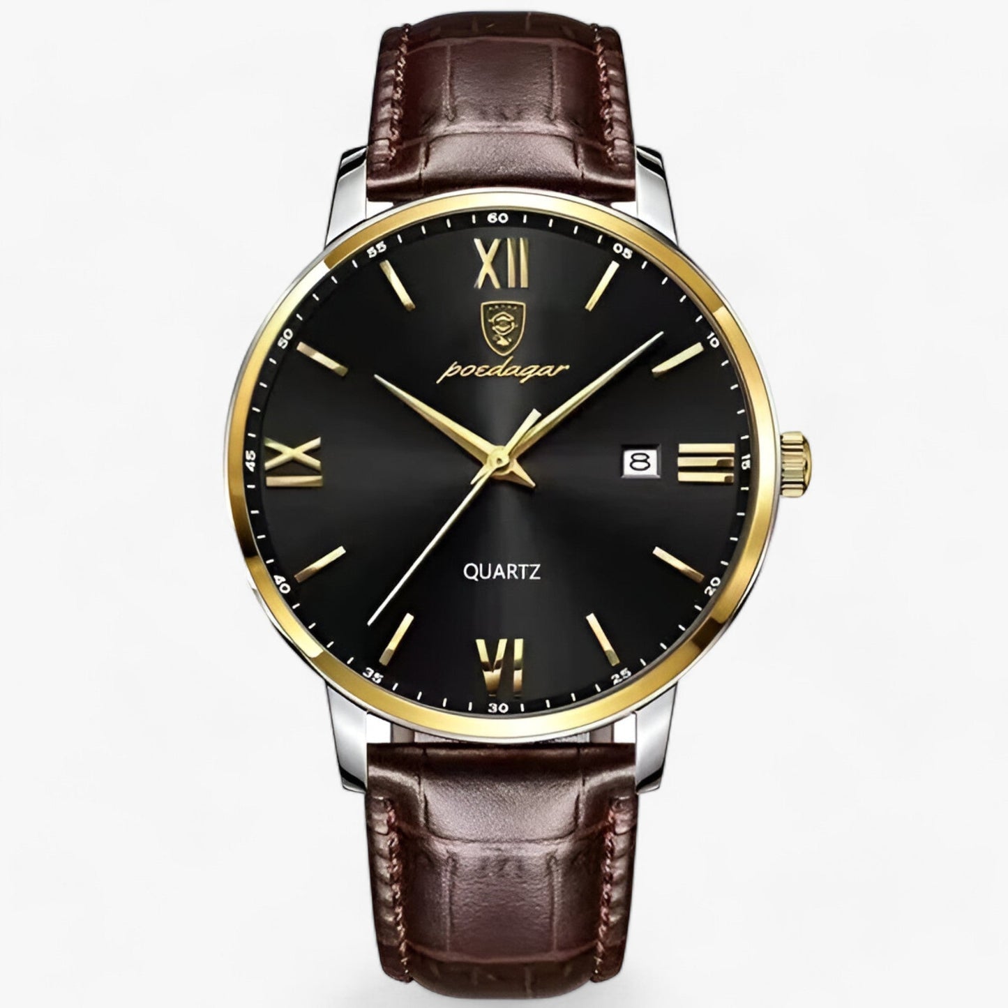 "Heren luxe horloge met elegante leren band en roestvrijstalen kast, perfect voor dagelijks dragen."
