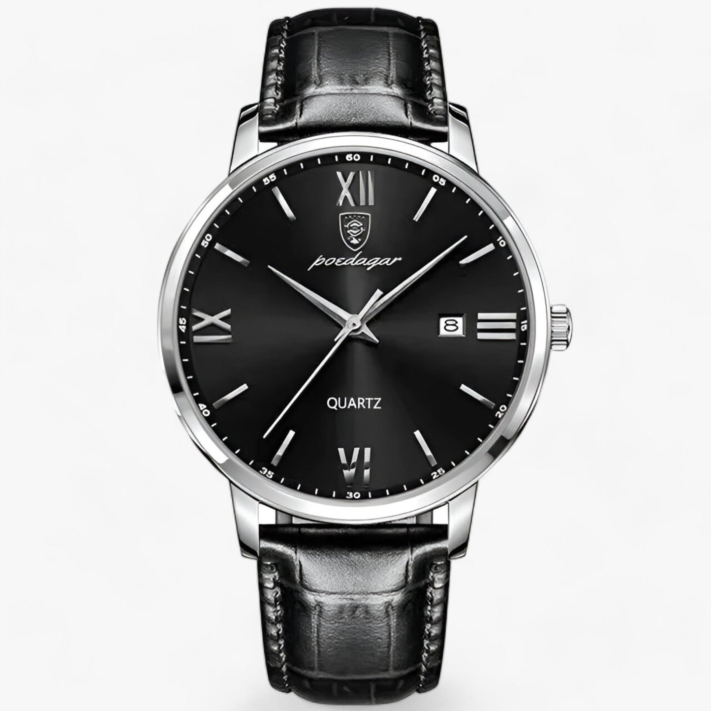 "Heren luxe horloge met elegante leren band en roestvrijstalen kast, perfect voor dagelijks dragen."
