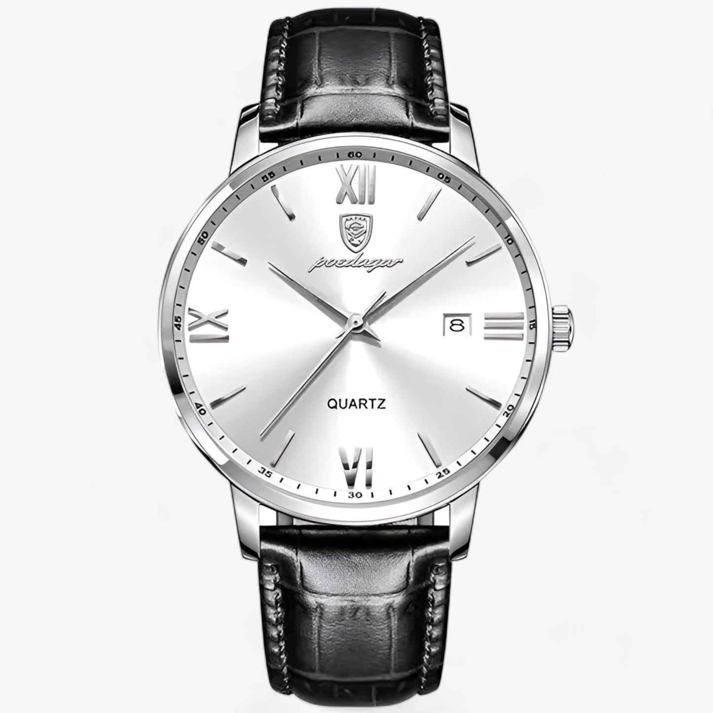 "Heren luxe horloge met elegante leren band en roestvrijstalen kast, perfect voor dagelijks dragen."