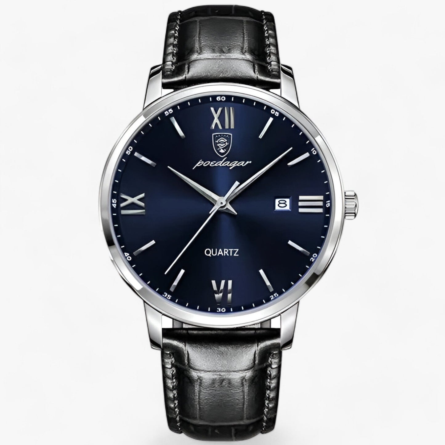 "Heren luxe horloge met elegante leren band en roestvrijstalen kast, perfect voor dagelijks dragen."