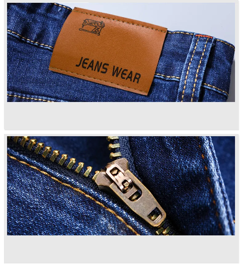 "Heren stretch jeans, slim fit, donkerblauw, nauwsluitend design, elegant en comfortabel voor elke gelegenheid."