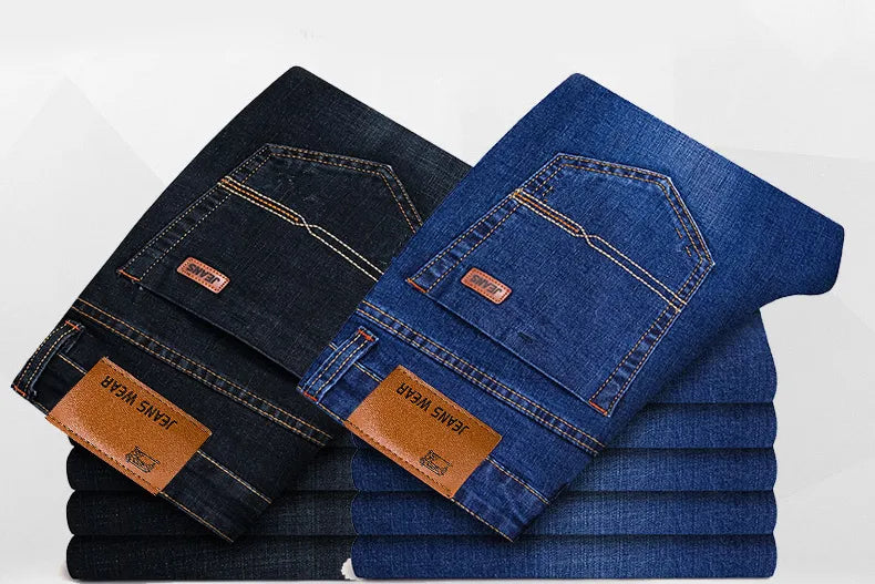 "Heren stretch jeans, slim fit, donkerblauw, nauwsluitend design, elegant en comfortabel voor elke gelegenheid."