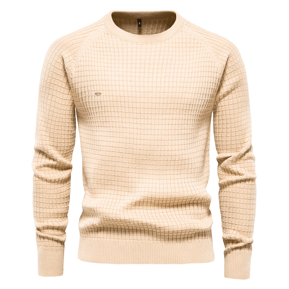 "Heren trui met klassieke O-hals, effen kleuren, 100% katoen, comfortabel en warm, geschikt voor diverse gelegenheden."