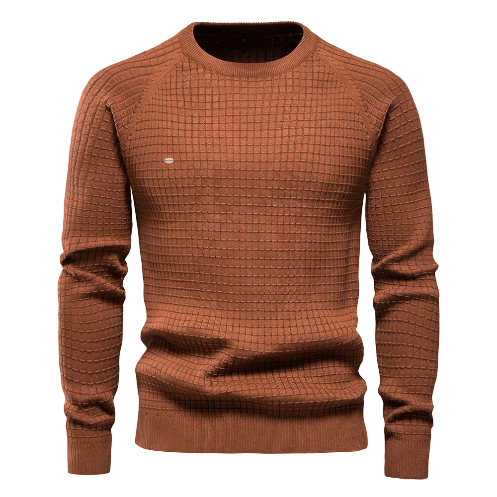 "Heren trui met klassieke O-hals, effen kleuren, 100% katoen, comfortabel en warm, geschikt voor diverse gelegenheden."