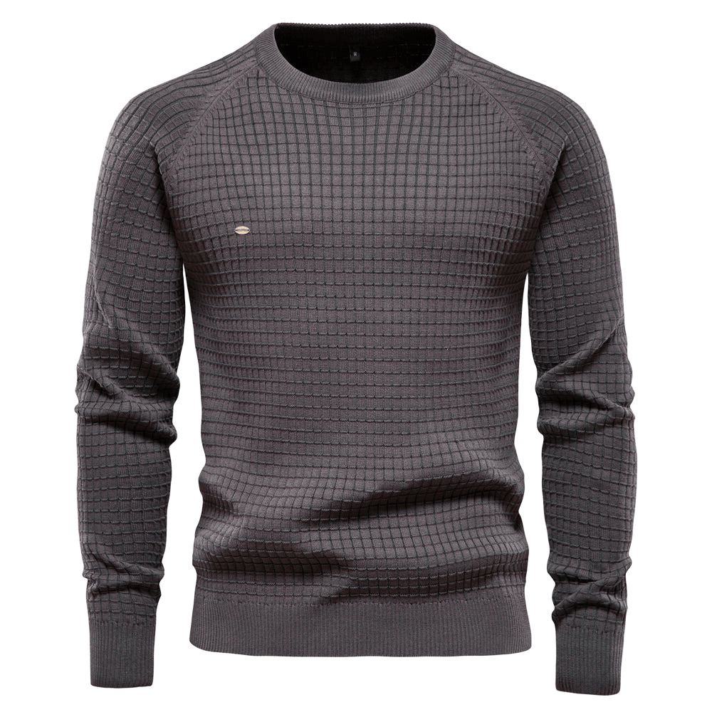 "Heren trui met klassieke O-hals, effen kleuren, 100% katoen, comfortabel en warm, geschikt voor diverse gelegenheden."