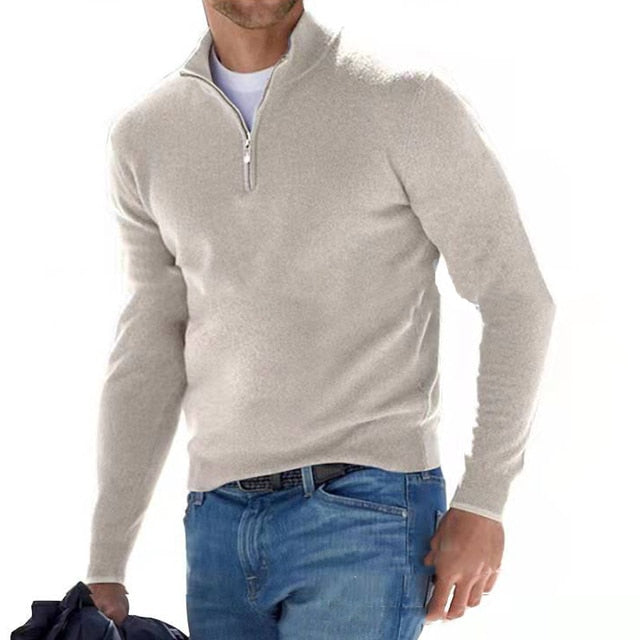 "Heren V-hals pullover met rits, zachte katoenmix, veelzijdige keuze voor casual en formele outfits, diverse kleuren"