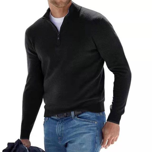 "Heren V-hals pullover met rits, zachte katoenmix, veelzijdige keuze voor casual en formele outfits, diverse kleuren"