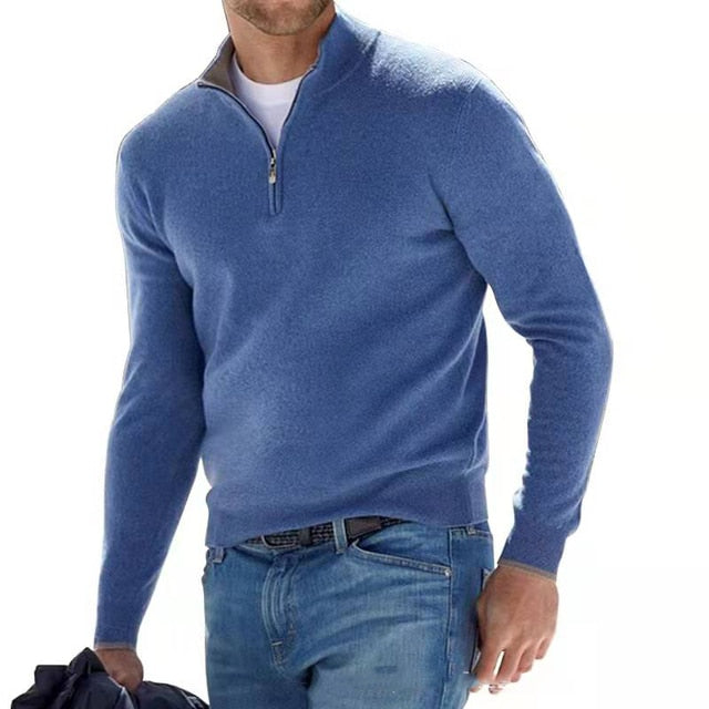 "Heren V-hals pullover met rits, zachte katoenmix, veelzijdige keuze voor casual en formele outfits, diverse kleuren"