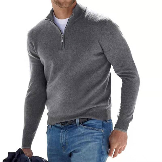 "Heren V-hals pullover met rits, zachte katoenmix, veelzijdige keuze voor casual en formele outfits, diverse kleuren"