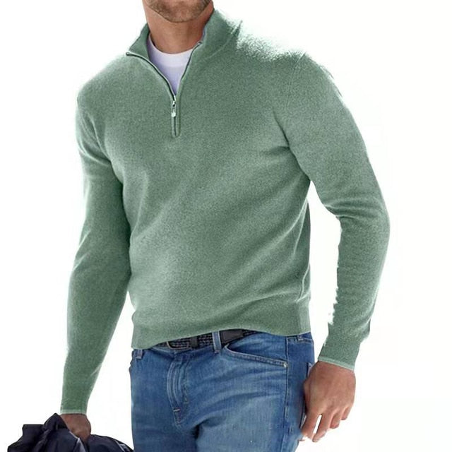 "Heren V-hals pullover met rits, zachte katoenmix, veelzijdige keuze voor casual en formele outfits, diverse kleuren"