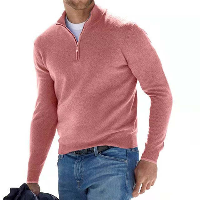 "Heren V-hals pullover met rits, zachte katoenmix, veelzijdige keuze voor casual en formele outfits, diverse kleuren"
