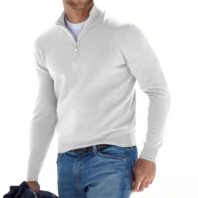 "Heren V-hals pullover met rits, zachte katoenmix, veelzijdige keuze voor casual en formele outfits, diverse kleuren"