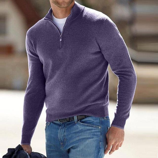 "Heren V-hals pullover met rits, zachte katoenmix, veelzijdige keuze voor casual en formele outfits, diverse kleuren"