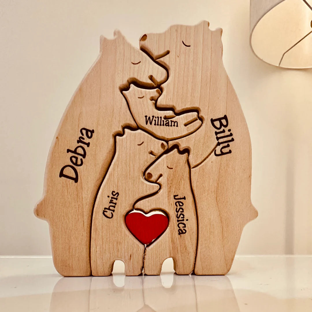 "Houten berenfamilie decoratie, handgemaakt hout, unieke huisaccessoire, natuurlijke uitstraling, personaliseerbaar"