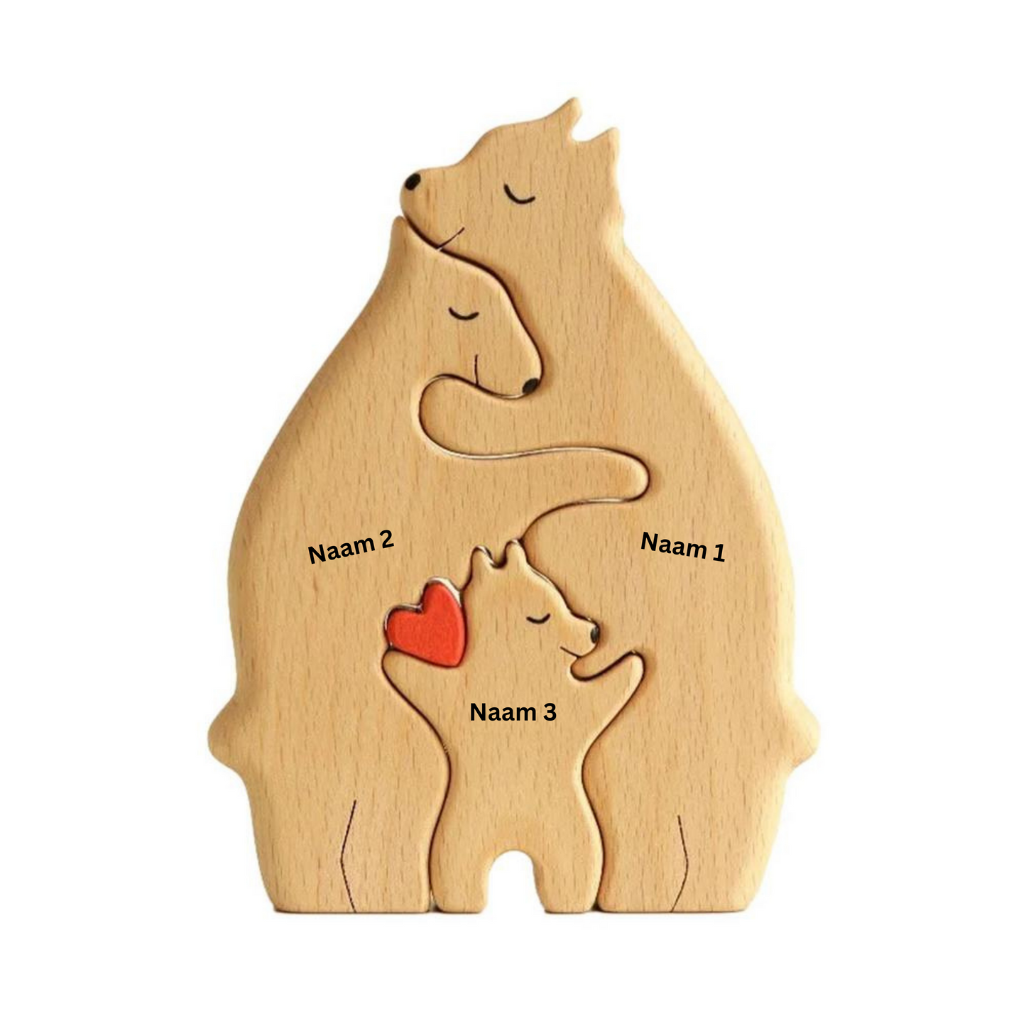 "Houten berenfamilie decoratie, handgemaakt hout, unieke huisaccessoire, natuurlijke uitstraling, personaliseerbaar"
