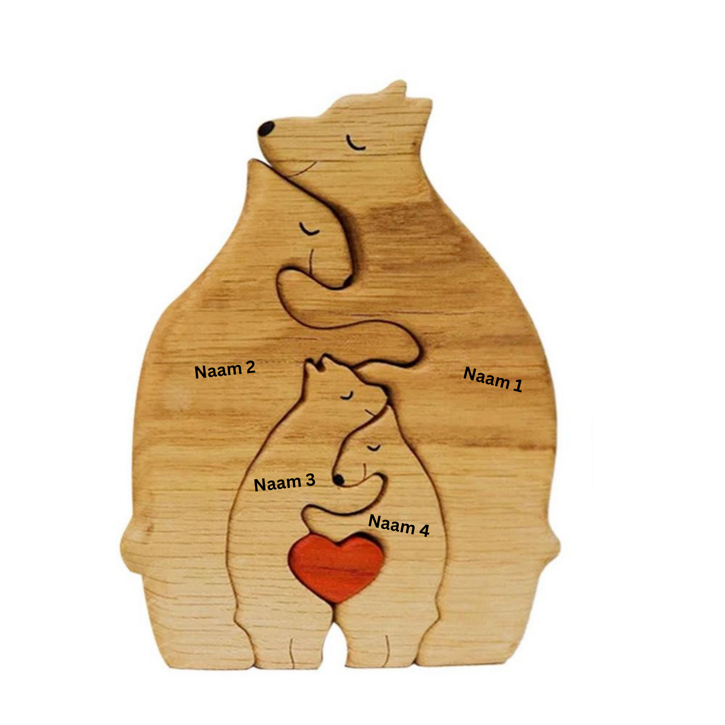 "Houten berenfamilie decoratie, handgemaakt hout, unieke huisaccessoire, natuurlijke uitstraling, personaliseerbaar"