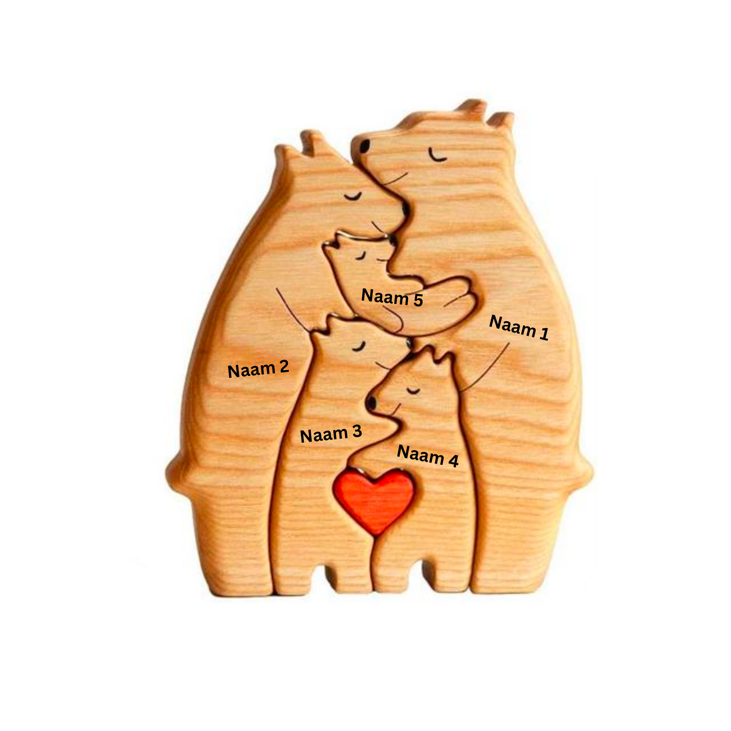 "Houten berenfamilie decoratie, handgemaakt hout, unieke huisaccessoire, natuurlijke uitstraling, personaliseerbaar"