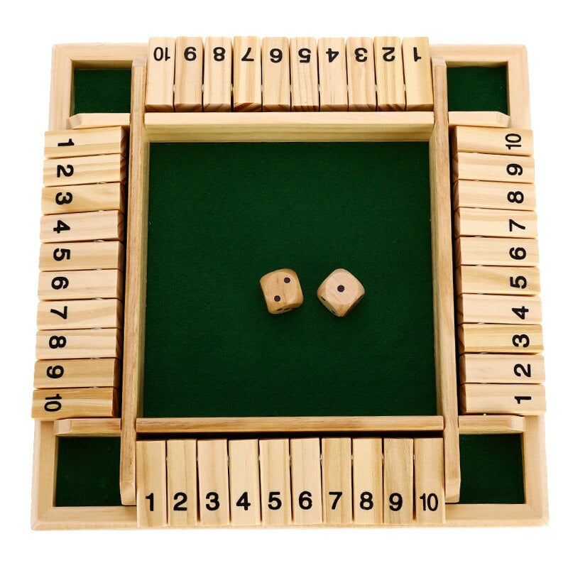 Houten educatief bordspel voor kinderen, met dobbelstenen en genummerde flappen. Ideaal familiespel voor leerplezier.