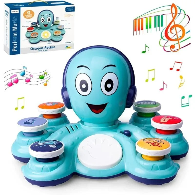 Interactieve kleurrijke octopus muziek speelgoed voor kinderen met knoppen, ideaal voor creatieve en muzikale ontwikkeling.