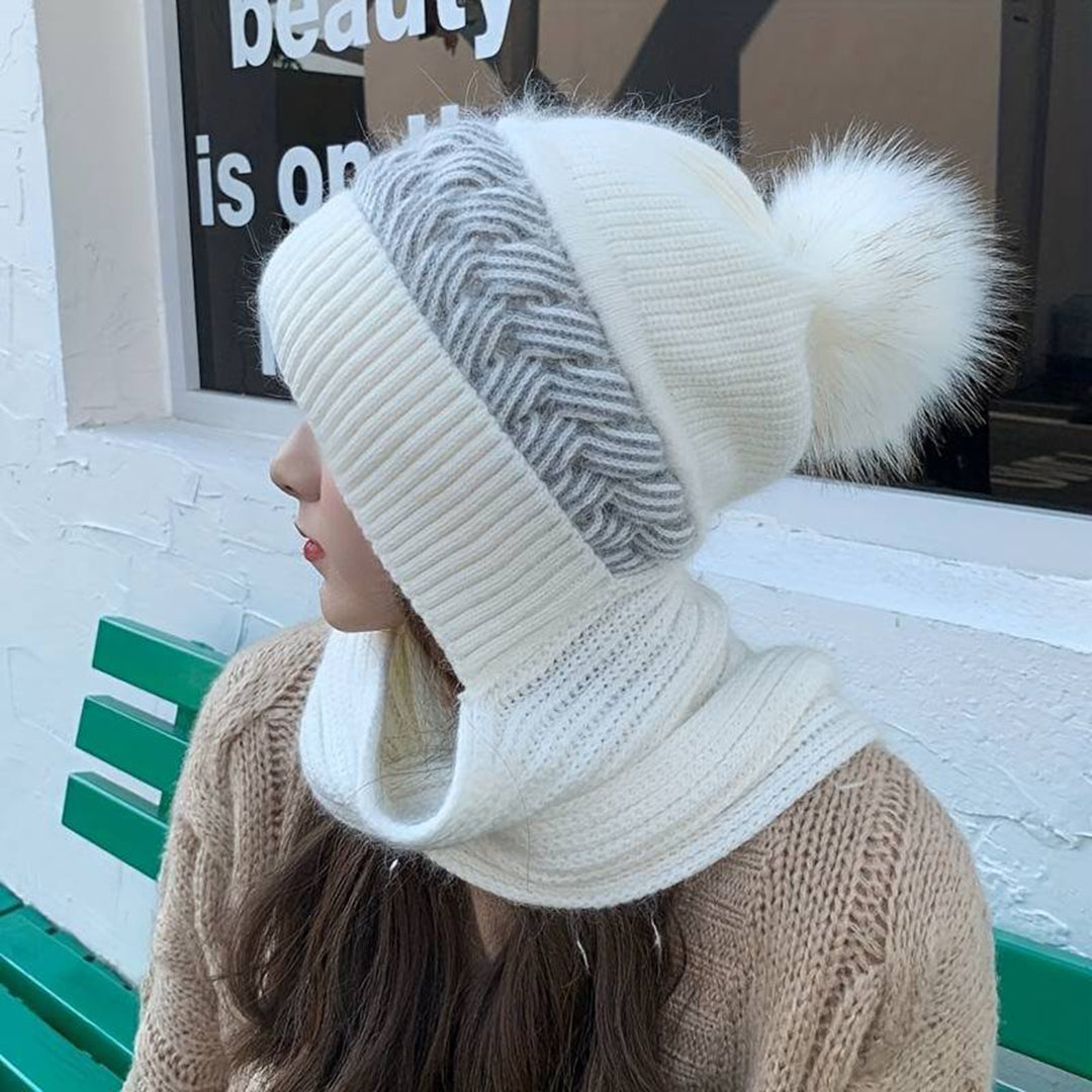 "Jasmijn muts en sjaal set in roze met pompon, zacht nertsfleece voor comfort en stijl, ideaal voor koude dagen."