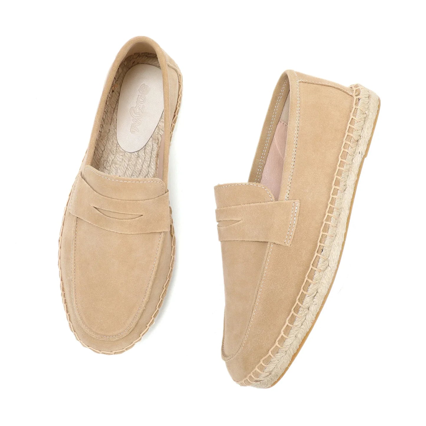 "Jute espadrilles heren, koe suede bovenkant, jute zool, casual stijl, in kleuren bruin, groen, marineblauw, zand."