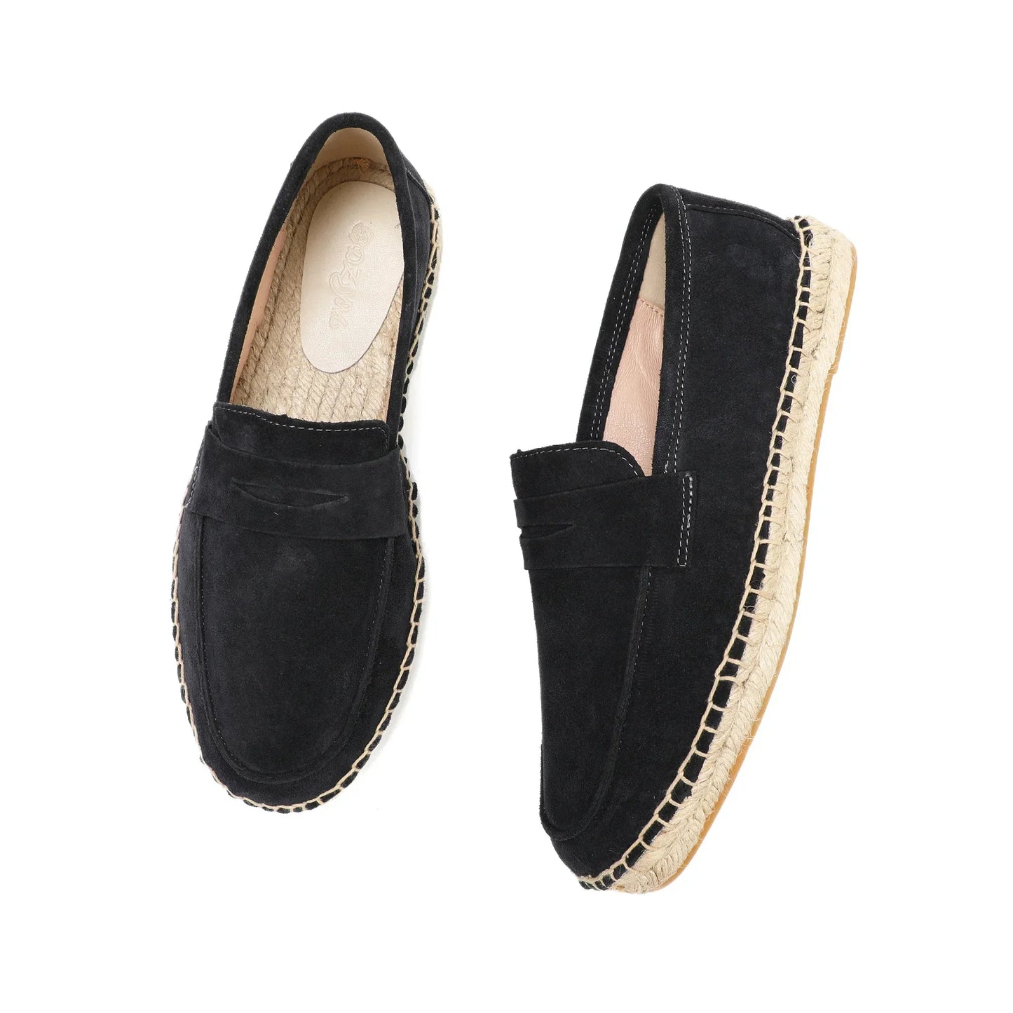 "Jute espadrilles heren, koe suede bovenkant, jute zool, casual stijl, in kleuren bruin, groen, marineblauw, zand."