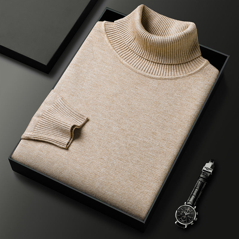 "Kasjmier coltrui heren, slank en stijlvol ontwerp met hoge col voor luxe winterlooks, in zachte beige tint."