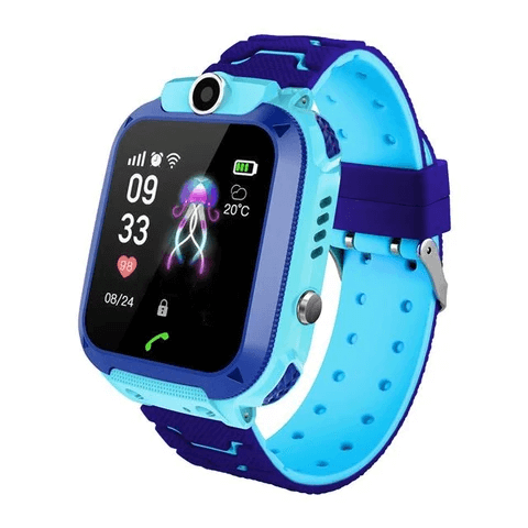 "Kindvriendelijke GPS smartwatch in blauw met kleurrijk scherm voor veiligheid en educatief spelplezier."