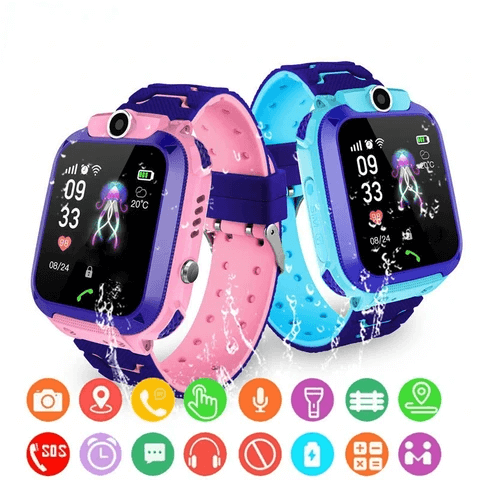 "Kindvriendelijke GPS smartwatch in blauw met kleurrijk scherm voor veiligheid en educatief spelplezier."