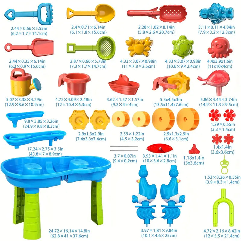 Kleurrijke 3-laags zand- en watertafel voor kinderen, met BPA-vrij kunststof en accessoires. Speel- en leerplezier gegarandee