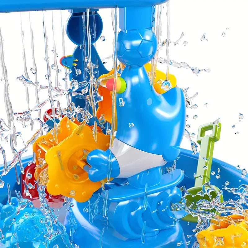 Kleurrijke 3-laags zand- en watertafel voor kinderen, met BPA-vrij kunststof en accessoires. Speel- en leerplezier gegarandee