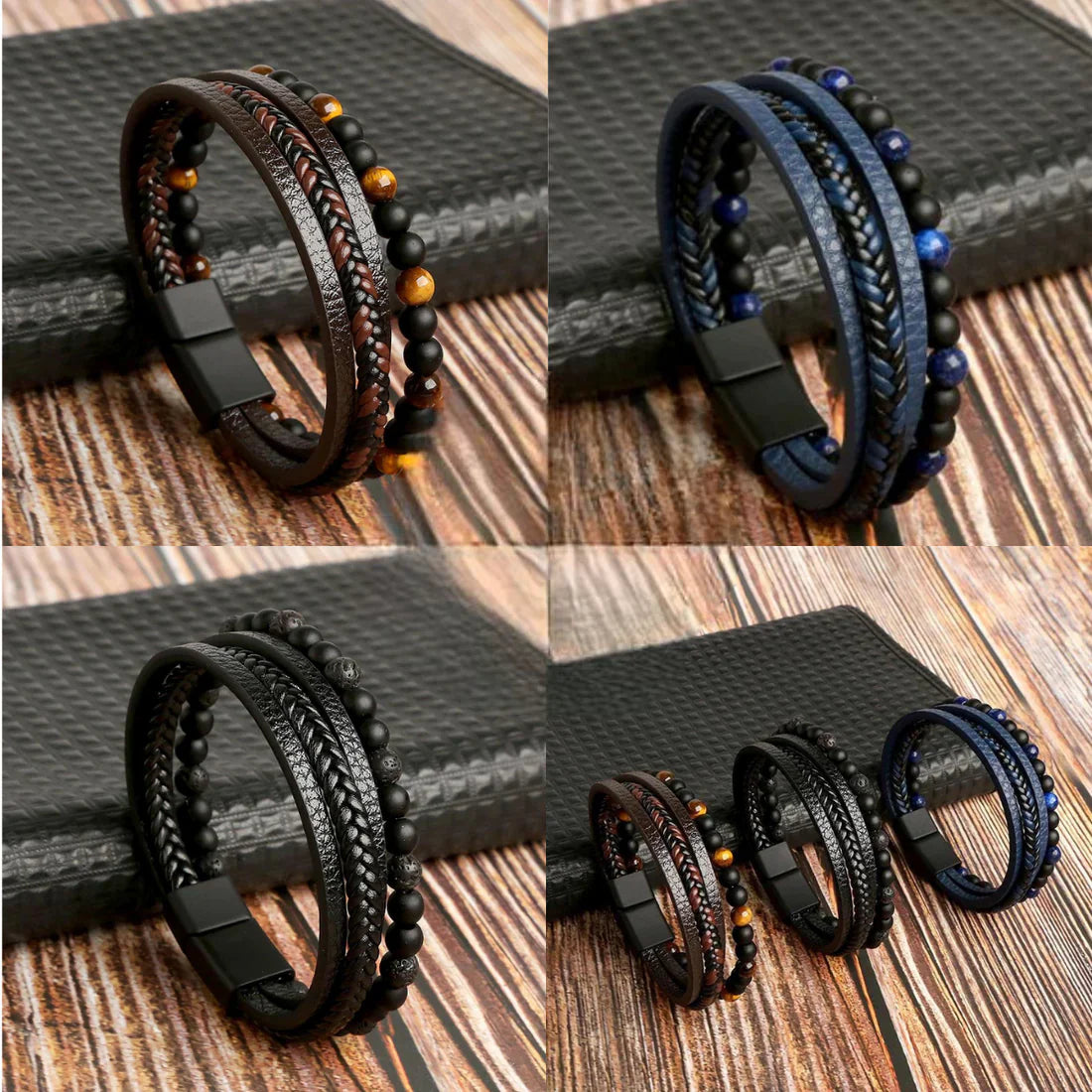Leren armband voor mannen, verkrijgbaar in diverse kleuren zoals blauw, bruin, zwart. Strak design, hoogwaardig leer.
