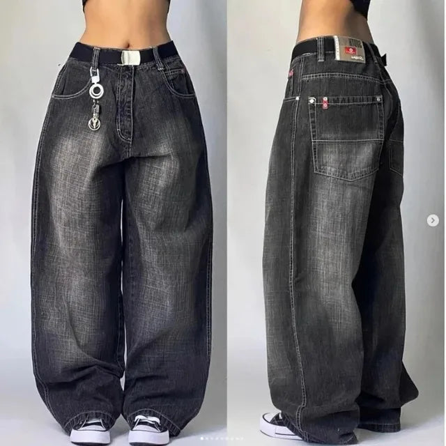 "Lichtblauw gewassen unisex baggy cargospijkerbroek met retro flair, wijde pijpen en vintage uitstraling, perfect voor street