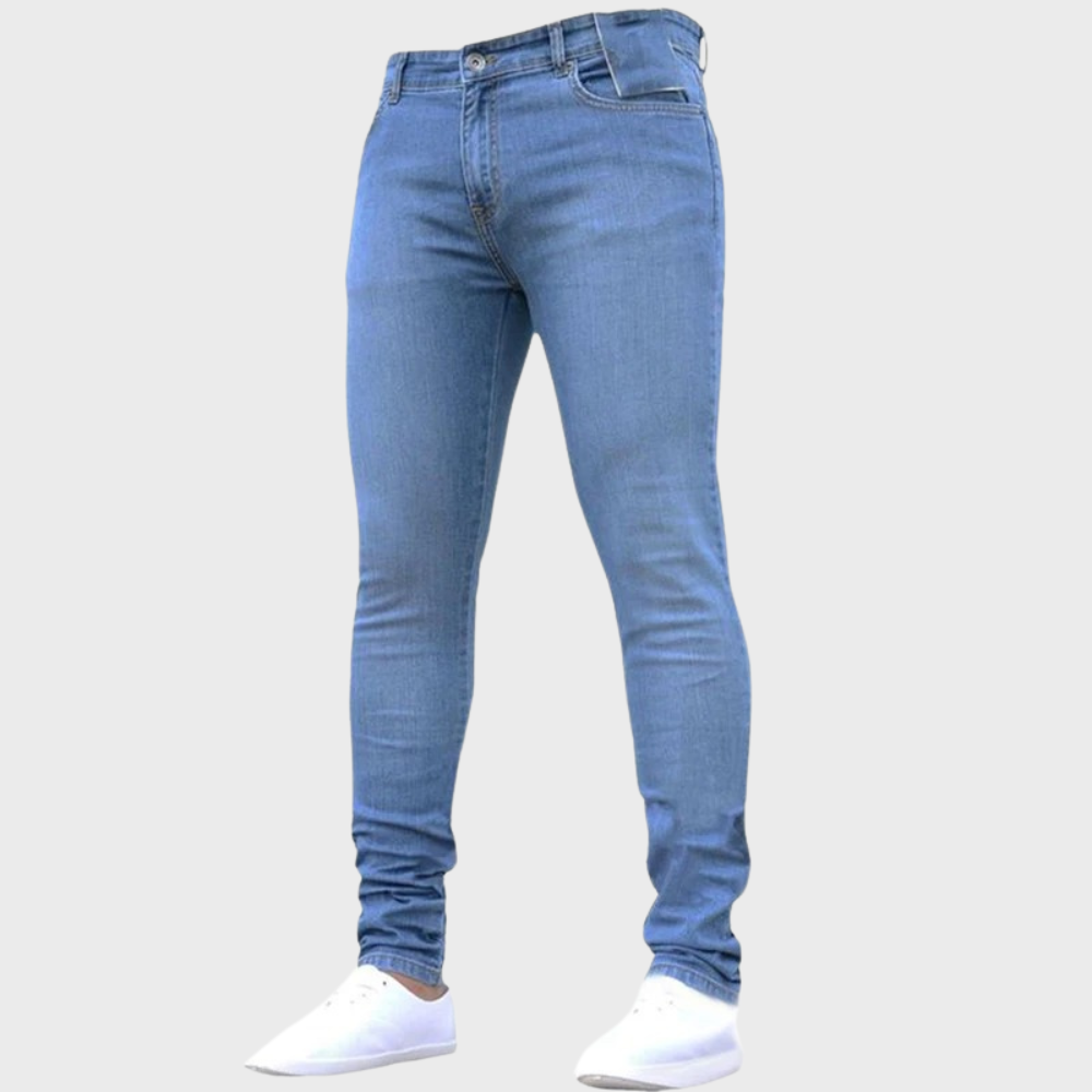 "Lichtblauwe heren skinny jeans, slank ontwerp voor comfort en stijl, ideaal voor casual en semi-formele gelegenheden."