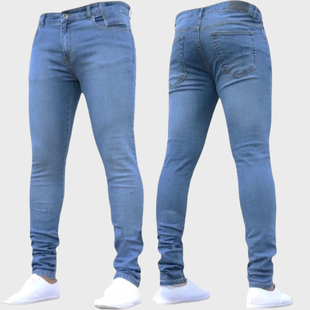 "Lichtblauwe heren skinny jeans, slank ontwerp voor comfort en stijl, ideaal voor casual en semi-formele gelegenheden."