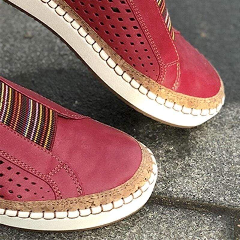 "Luxe vintage instappers, orthopedisch, ademend leer, elastische inzetstukken, handgemaakt, voor dames, stijlvolle loafers"