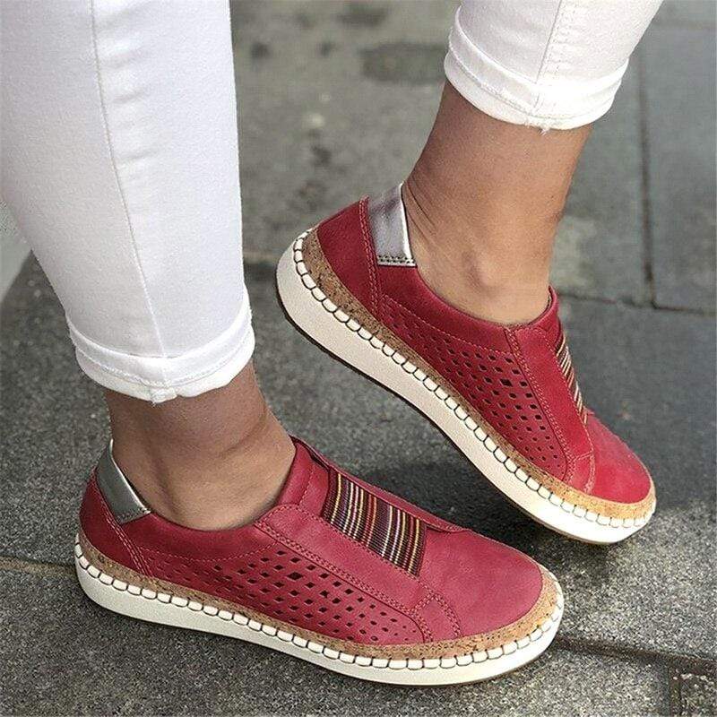 "Luxe vintage instappers, orthopedisch, ademend leer, elastische inzetstukken, handgemaakt, voor dames, stijlvolle loafers"