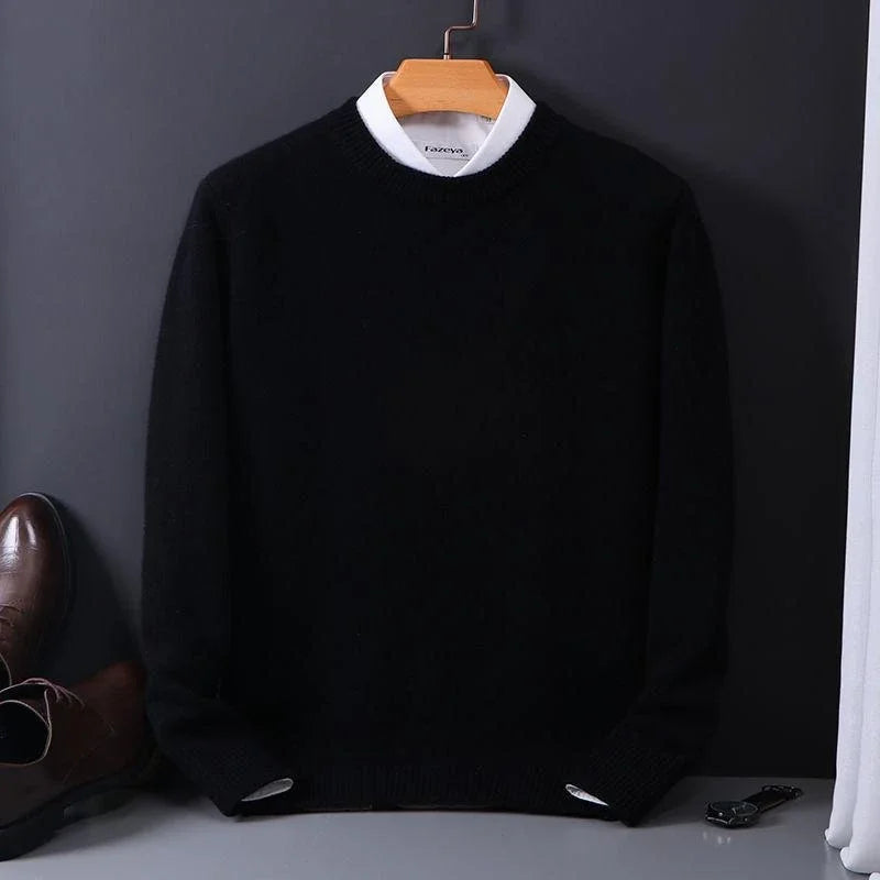 "Luxueuze kasjmier herentrui, elegante snit, blauw en camel, voor stijl en warmte. Ideaal voor casual en formele gelegenheden