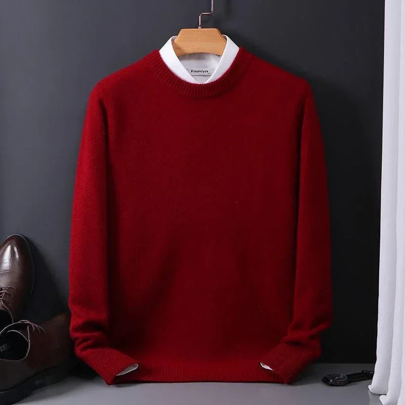"Luxueuze kasjmier herentrui, elegante snit, blauw en camel, voor stijl en warmte. Ideaal voor casual en formele gelegenheden