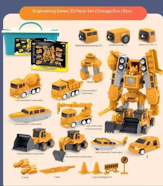 "Magische speelgoedtruck die transformeert in robot, kleurrijk design, duurzaam ABS-materiaal voor creatieve kinderen."