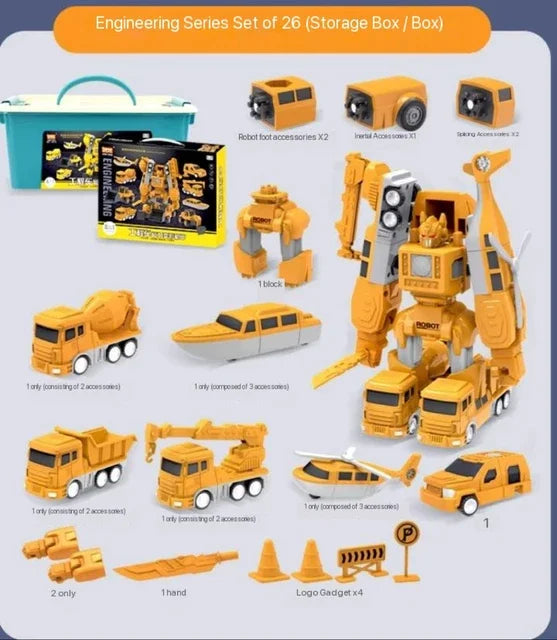 "Magische speelgoedtruck die transformeert in robot, kleurrijk design, duurzaam ABS-materiaal voor creatieve kinderen."