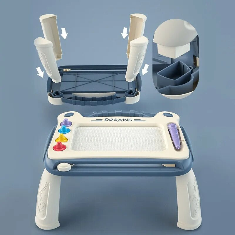 Magnetisch tekenbord voor kinderen met stevige poten, stimuleert creativiteit en motoriek, verkrijgbaar in blauw, groen, roze