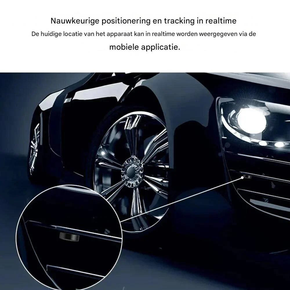 "Magnetische GPS-tracker voor real-time locatiebepaling, zwarte behuizing, ideaal voor voertuigen, weer- en schokbestendig."