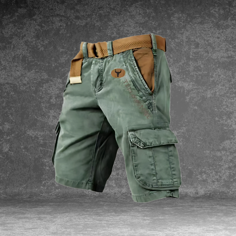 "Maverick cargo shorts heren, regular fit, katoenmix, beige, met meerdere cargozakken, comfortabel en veelzijdig."