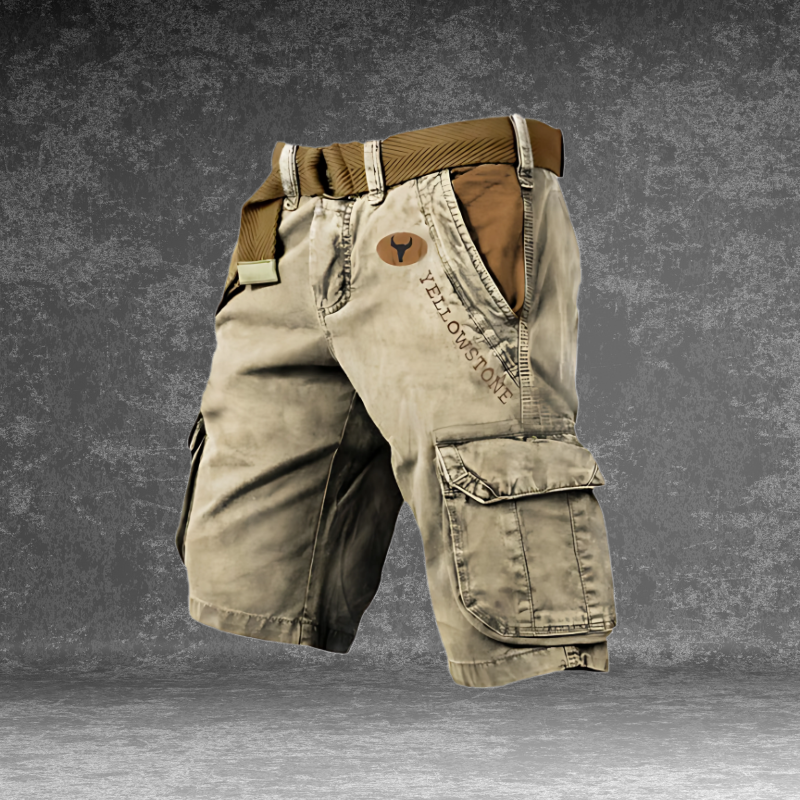 "Maverick cargo shorts heren, regular fit, katoenmix, beige, met meerdere cargozakken, comfortabel en veelzijdig."