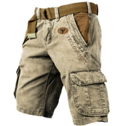 "Maverick cargo shorts heren, regular fit, katoenmix, beige, met meerdere cargozakken, comfortabel en veelzijdig."