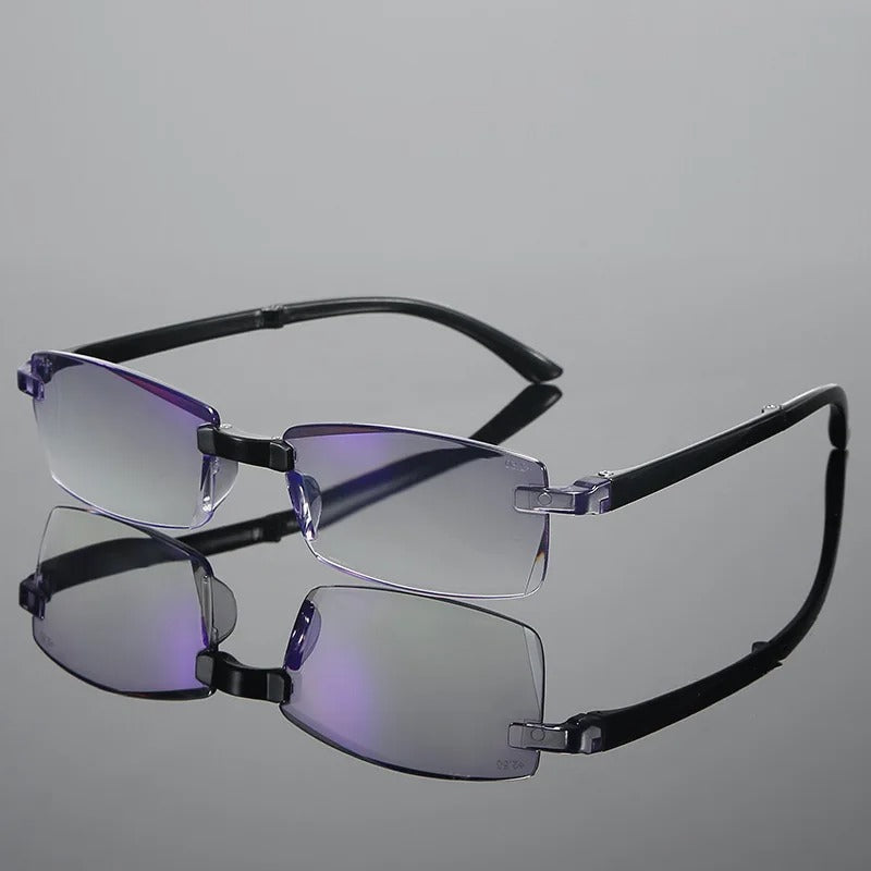 "Moderne multifocale leesbril met bruine frame en onverwoestbaar design, biedt elegantie en duurzame zichtcorrectie."
